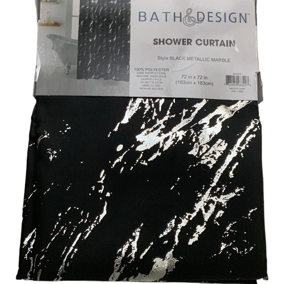 Today’s Living Black Marble Metallic Silver Fabric Shower Curtain  72 in X 72 in - Picture 4 of 16